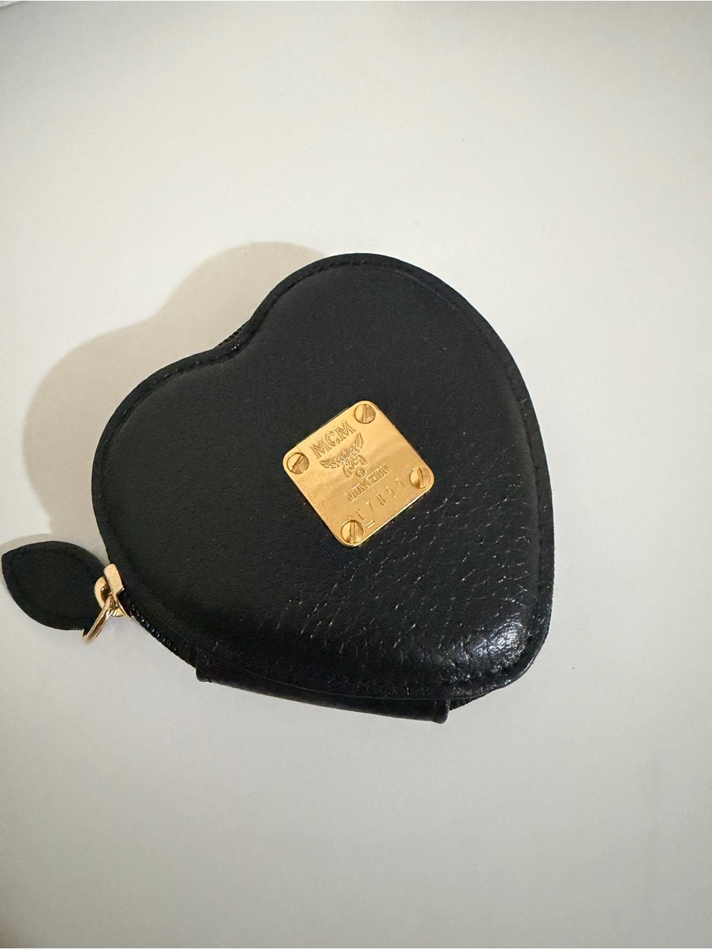 MCM Black Heart Mini Coin Pouch with Gold Plaque